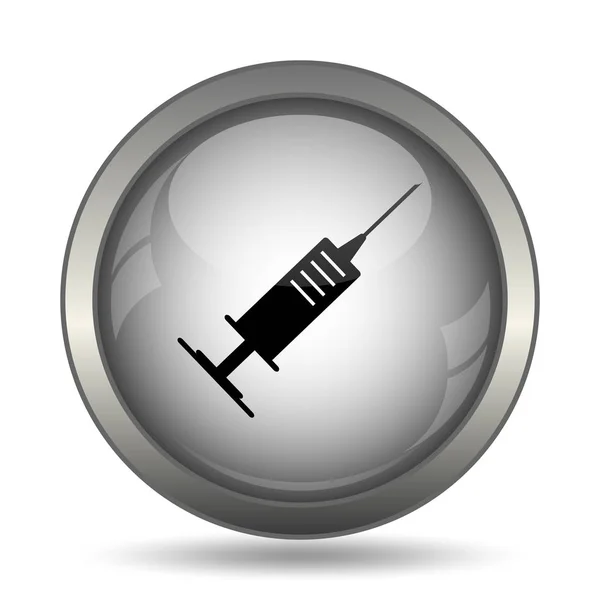 白い背景の上の注射器アイコン 黒ウェブサイト ボタン — ストック写真