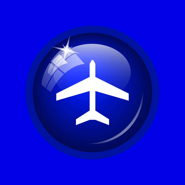 Icono Avión Botón Internet Sobre Fondo Azul —  Fotos de Stock