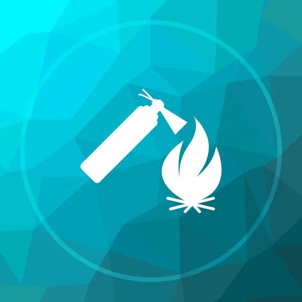 Fire icon. Fire website button on blue low poly background