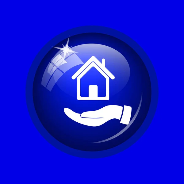 Hand Holding House Icon Internet Button Blue Background — Stock Photo, Image