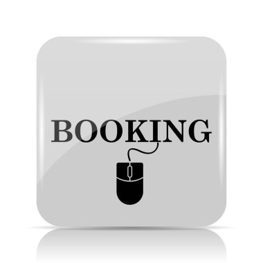 Rezervasyon simgesi. Beyaz arka plan üzerinde Internet düğmesi