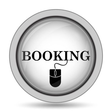 Rezervasyon simgesi. Beyaz arka plan üzerinde Internet düğmesi