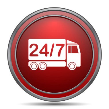 24 7 teslimat kamyonu simgesi. Beyaz arka plan üzerinde Internet düğmesi