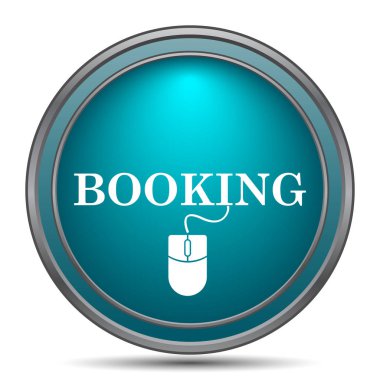 Rezervasyon simgesi. Beyaz arka plan üzerinde Internet düğmesi