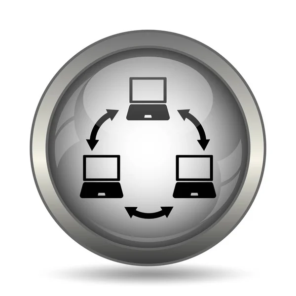 Computernetzwerk Symbol Schwarzer Website Knopf Auf Weißem Hintergrund — Stockfoto