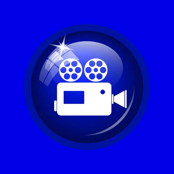 Video camera icon. Internet button on blue background.