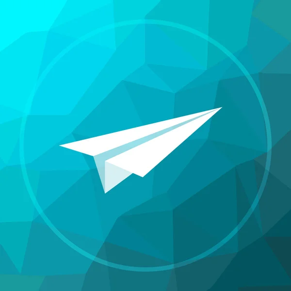 Paper plane icon. Paper plane website button on blue low poly background
