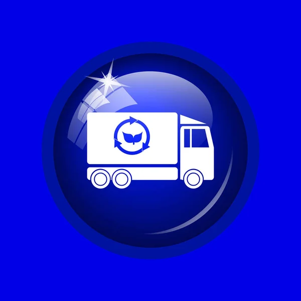 生态卡车图标 蓝色背景上的互联网按钮 — 图库照片