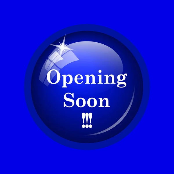 Opening soon icon. Internet button on blue background.