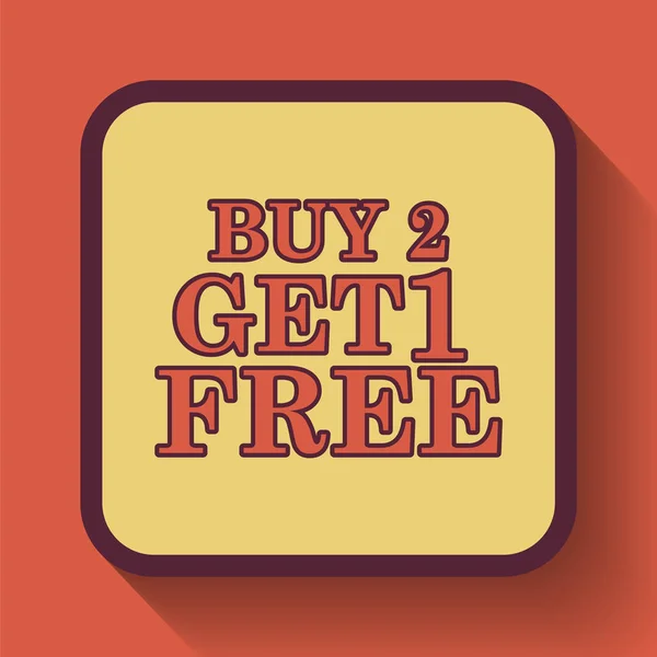 Buy 2 get 1 free offer icon, colored website button on orange background