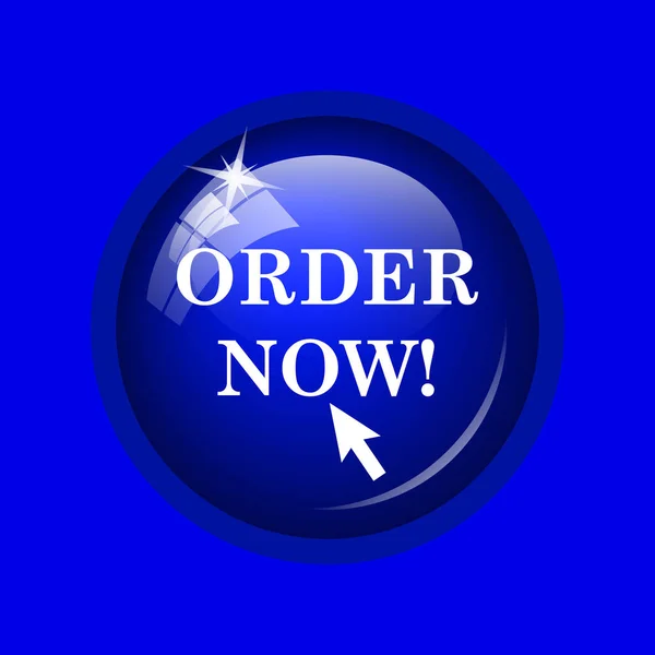 Order now icon. Internet button on blue background.