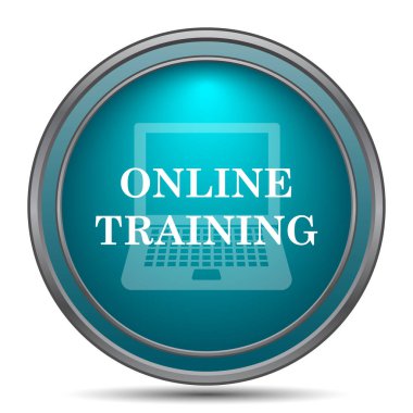 Çevrimiçi eğitim simgesi. Beyaz arka plan üzerinde Internet düğmesi