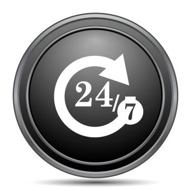 Beyaz arka plan üzerinde 24/7 simgesi, siyah Web sitesi düğmesini