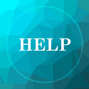 Yardım simgesi. Yardım Web sitesi düğmesi mavi düşük poli arka plan üzerinde