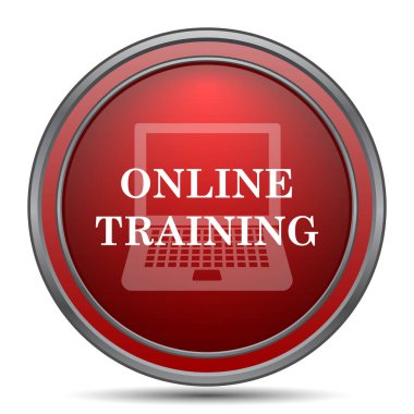 Çevrimiçi eğitim simgesi. Beyaz arka plan üzerinde Internet düğmesi