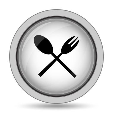 Çatal ve kaşık simgesi. Beyaz arka plan üzerinde Internet düğmesi