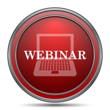 Webinar simgesi. Beyaz arka plan üzerinde Internet düğmesi