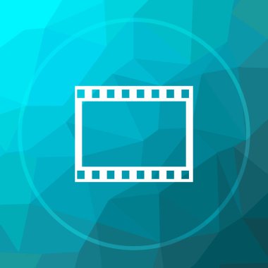 Fotoğraf simge. Fotoğraf web sitesi düğmesi mavi düşük poli arka plan üzerinde