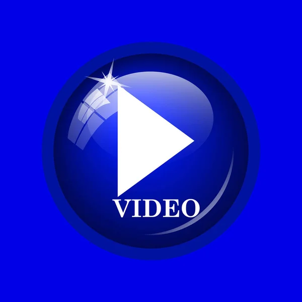 Video play icon. Internet button on blue background.