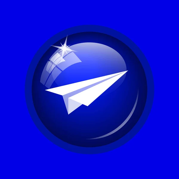 Ícone Avião Papel Botão Internet Fundo Azul — Fotografia de Stock