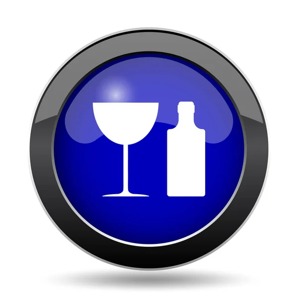 ボトルとグラスのアイコン 白い背景の上のインター ネット ボタン — ストック写真