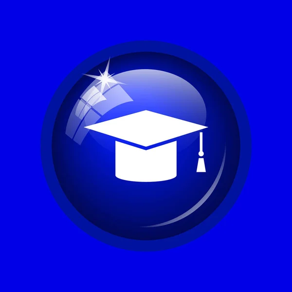 Ícone Graduação Botão Internet Fundo Azul — Fotografia de Stock