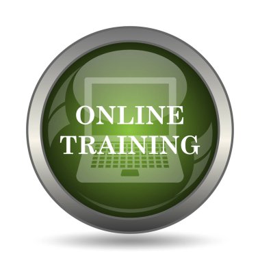 Çevrimiçi eğitim simgesi. Beyaz arka plan üzerinde Internet düğmesi.