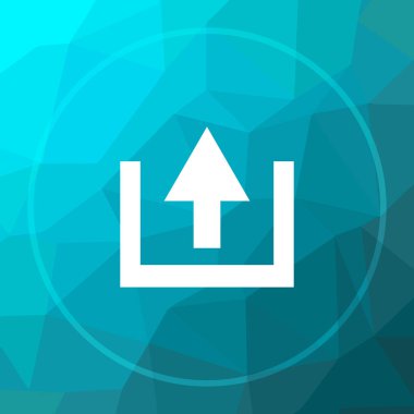 Simge yüklemek. Mavi düşük poli arka plan üzerinde Web sitesi düğmesini upload