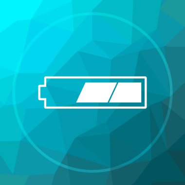 2 üçte bir batarya kutsal kişilerin resmi. 2 thirds þarj edilmiþ Web sitesi düğmesini mavi düşük poli arka plan üzerinde