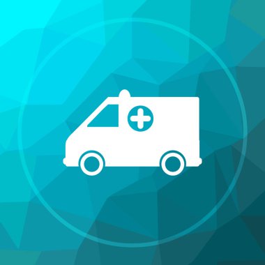 Ambulans simgesi. Ambulans Web sitesi düğmesini mavi düşük poli arka plan üzerinde