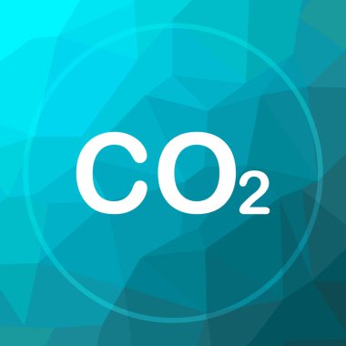 CO2 simgesi. CO2 Web sitesi düğmesini mavi düşük poli arka plan üzerinde