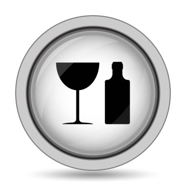 Şişe ve cam kutsal kişilerin resmi. Beyaz arka plan üzerinde Internet düğmesi