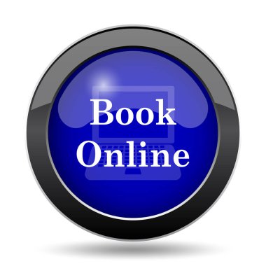 Kitap online simgesi. Beyaz arka plan üzerinde Internet düğmesi