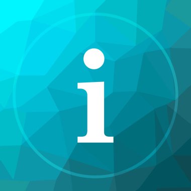 Bilgi simgesi. Bilgi web sitesi düğmesine mavi düşük poli arka plan üzerinde