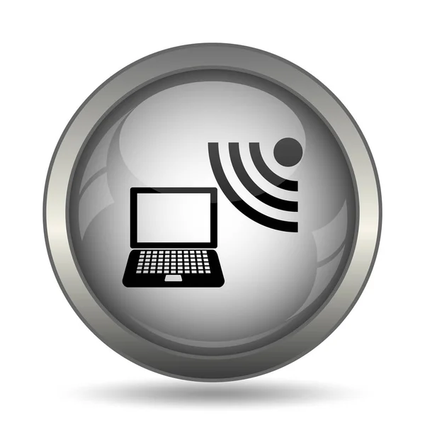 Wireless Laptop Icon Black Website Button White Background — Stock Photo, Image