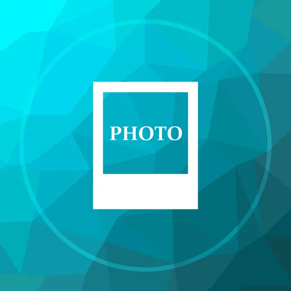 写真アイコン 写真ウェブサイトのボタンを青の低ポリの背景に — ストック写真