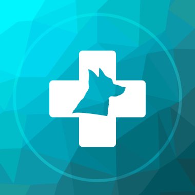 Veteriner simgesi. Veteriner Web sitesi düğmesini mavi düşük poli arka plan üzerinde