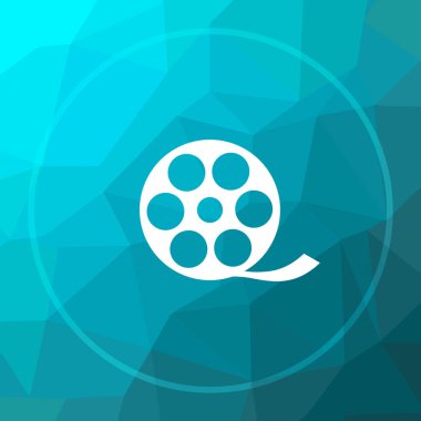 Video simgesi. Mavi düşük poli arka plan butonuna video web sitesi