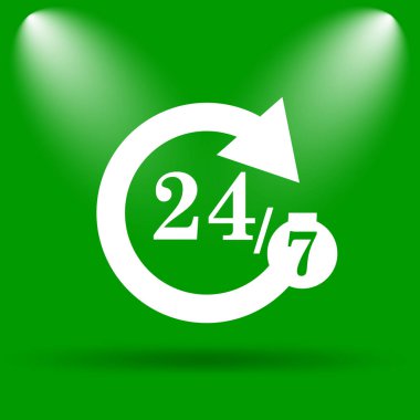 24/7 simgesi. Yeşil renkli butona Internet