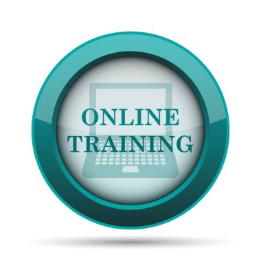 Çevrimiçi eğitim simgesi. Beyaz arka plan üzerinde Internet düğmesi