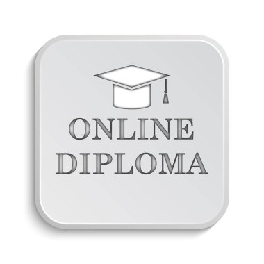 Online diploma simgesi. Beyaz arka plan üzerinde Internet düğmesi