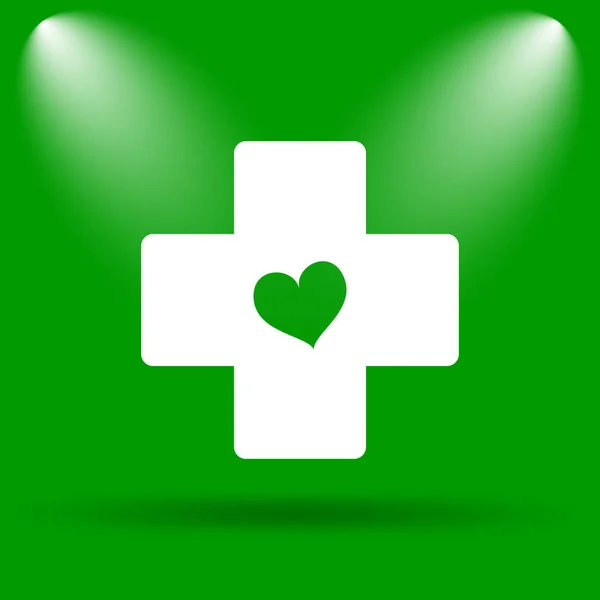 Cross Heart Icon Internet Button Green Background — Stock Photo, Image