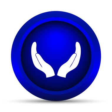 Eller simgesini korumak. Beyaz arka plan üzerinde Internet düğmesi