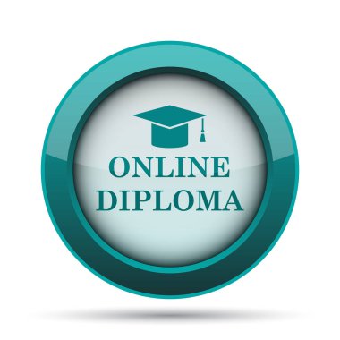 Online diploma simgesi. Beyaz arka plan üzerinde Internet düğmesi