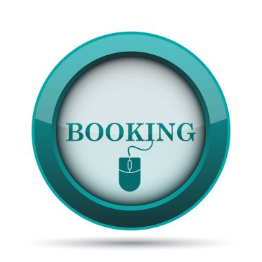 Rezervasyon simgesi. Beyaz arka plan üzerinde Internet düğmesi