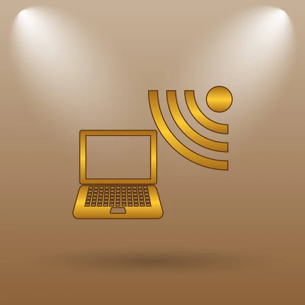 Wireless laptop icon. Internet button on brown background