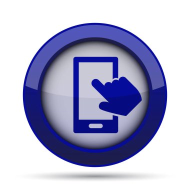 Smartphone ile el simgesi. Beyaz arka plan üzerinde Internet düğmesi