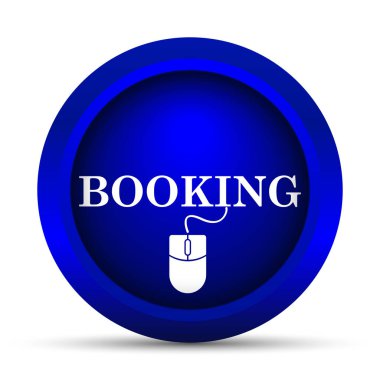 Rezervasyon simgesi. Beyaz arka plan üzerinde Internet düğmesi