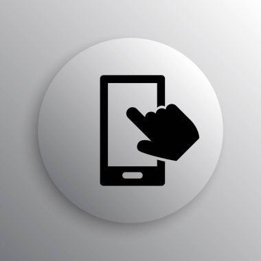Smartphone ile el simgesi. Beyaz arka plan üzerinde Internet düğmesi