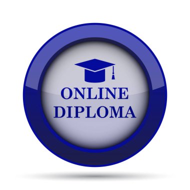 Online diploma simgesi. Beyaz arka plan üzerinde Internet düğmesi